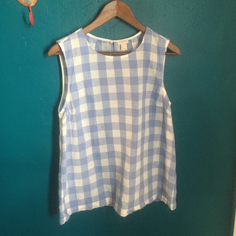 J. Crew Gingham Linen sleeveless top